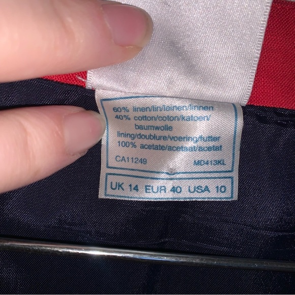 Laura Ashley Vintage Linen And Cotton Sailor Style Red Navy Dress 10 - Picture 4 of 10